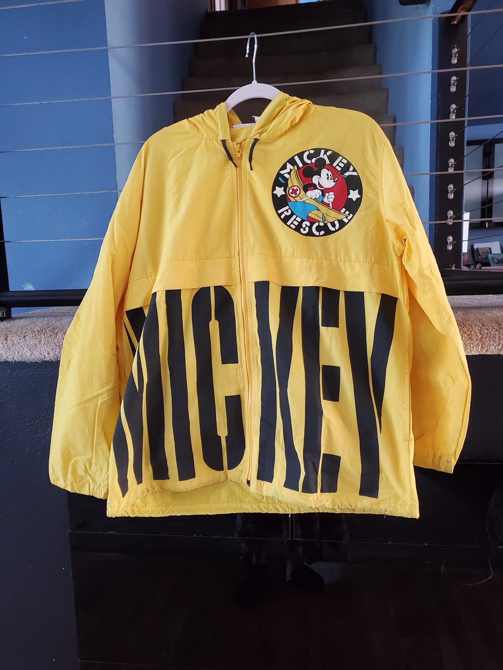 Disney Yellow Hooded Utility Jacket with Bold Black 'MICKEY' Print
